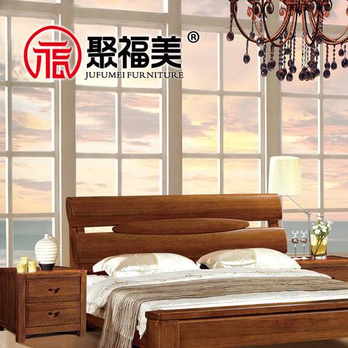 厂家直销高端胡桃木家具 中式1.8米双人全实木床纯黄金丝胡桃木床图片